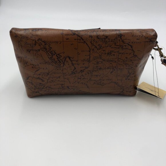 Patricia Nash Valerie Riot Rust Leather Wristlet Bag With Map Print & Zipper Poc - Picture 3 of 6